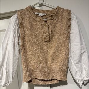 Veronica Beard Tan Textured Knit Sweater Vest